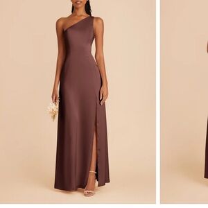 Kira Dress Birdy Grey Asymmetrical Brown Gown with Slit Matte Chocolate Brown